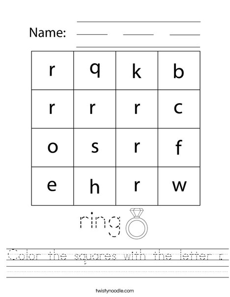 Color the squares with the letter r. Worksheet