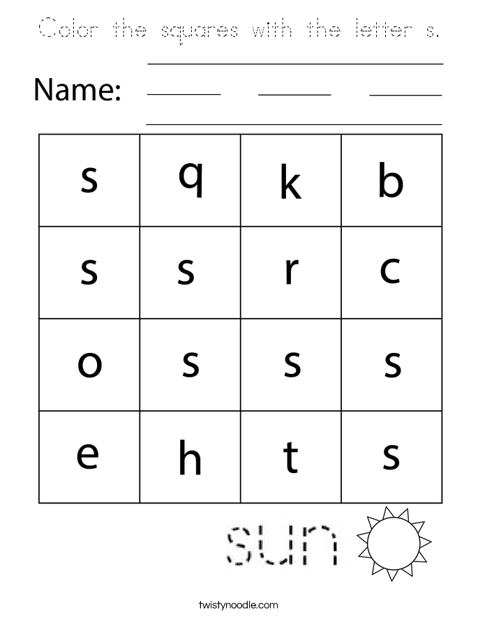 Color the squares with the letter s. Coloring Page