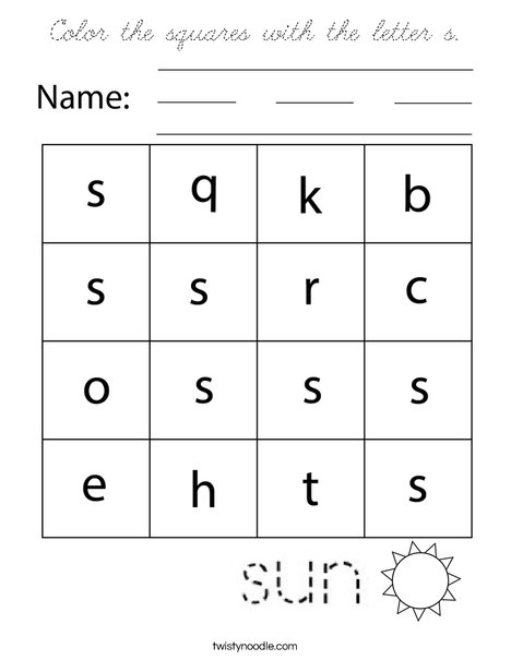 Color the squares with the letter s. Coloring Page