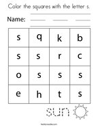 Color the squares with the letter s Coloring Page