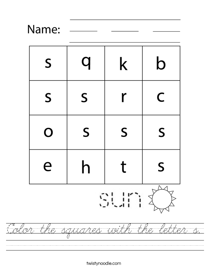 Color the squares with the letter s. Worksheet