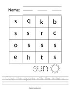 Color the squares with the letter s Handwriting Sheet