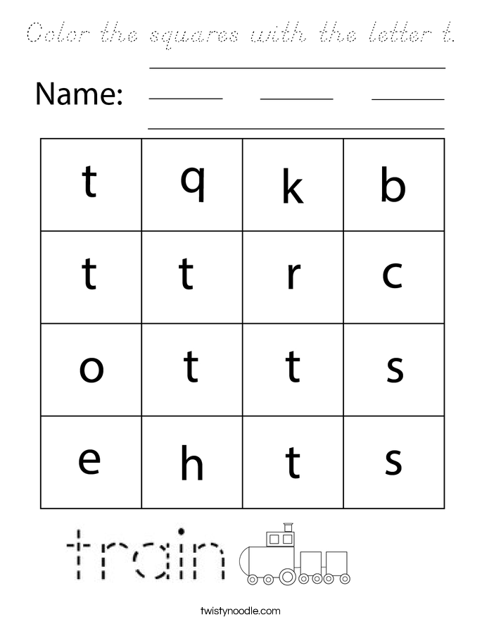 Color the squares with the letter t. Coloring Page