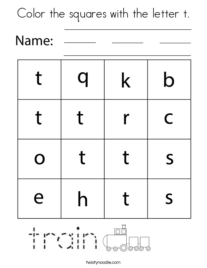 Color the squares with the letter t. Coloring Page