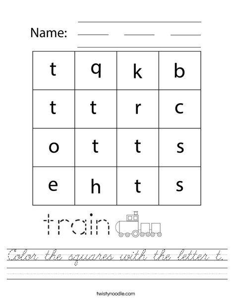 Color the squares with the letter t. Worksheet