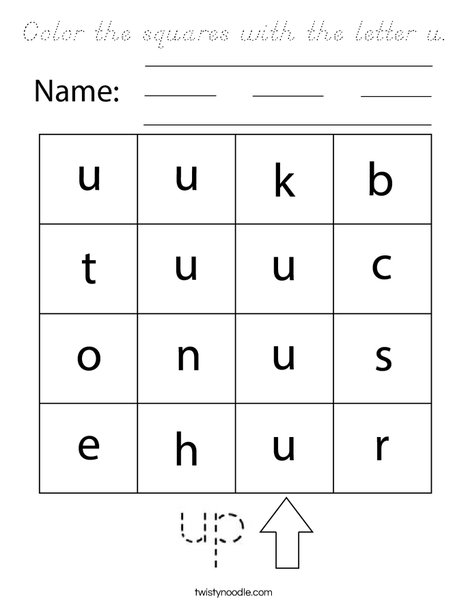 Color the squares with the letter u. Coloring Page