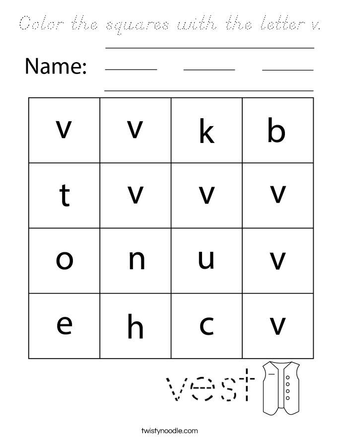 Color the squares with the letter v. Coloring Page