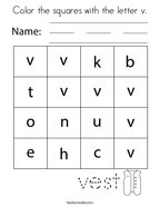 Color the squares with the letter v Coloring Page