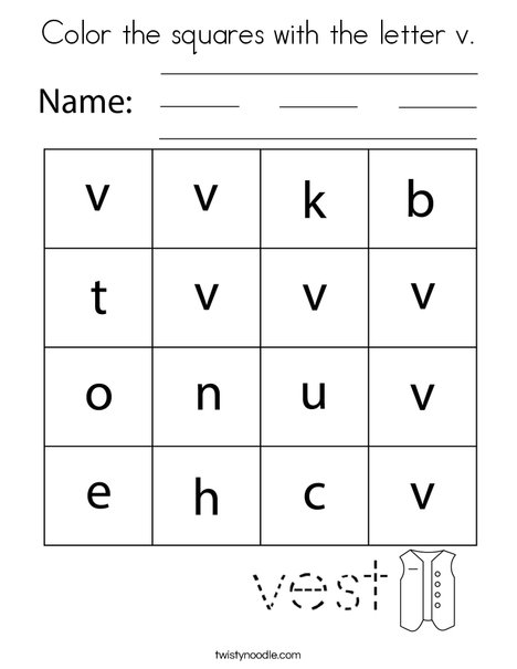 Color the squares with the letter v. Coloring Page