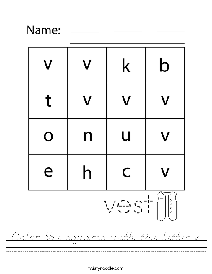 Color the squares with the letter v. Worksheet