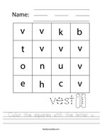 Color the squares with the letter v Handwriting Sheet