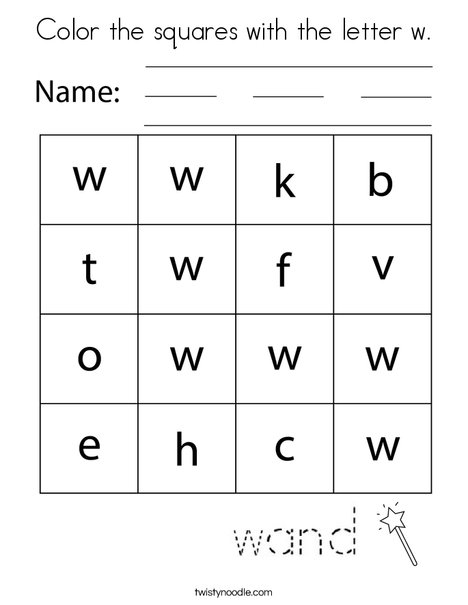 Color the squares with the letter w. Coloring Page