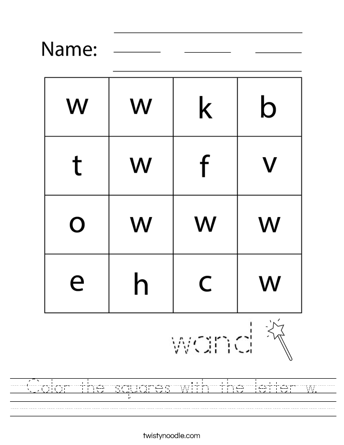 Color the squares with the letter w. Worksheet
