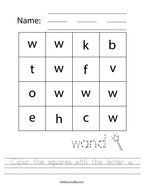 Color the squares with the letter w Handwriting Sheet