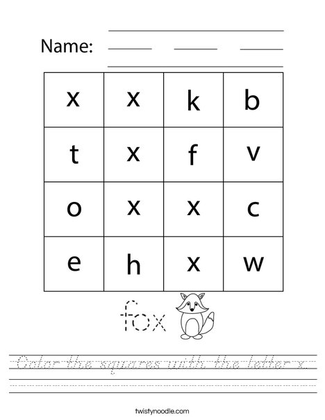 Color the squares with the letter x. Worksheet