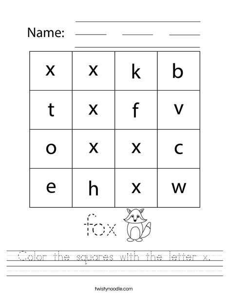 Color the squares with the letter x. Worksheet