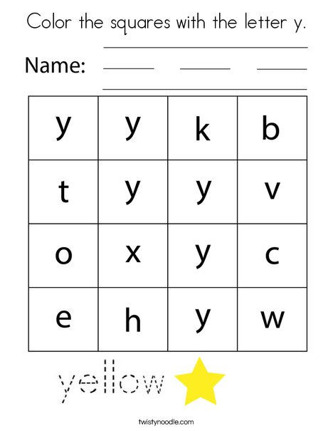 color the squares with the letter y coloring page twisty noodle