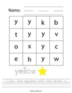 Color the squares with the letter y Handwriting Sheet