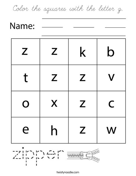 Color the squares with the letter z. Coloring Page