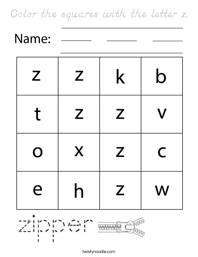 Color the squares with the letter z. Coloring Page