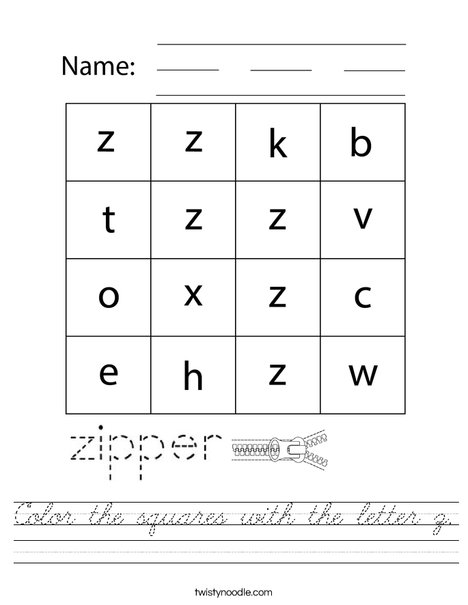 Color the squares with the letter z. Worksheet