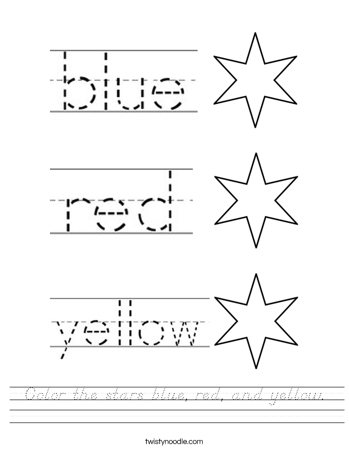 Color the stars blue, red, and yellow. Worksheet