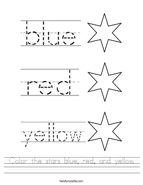 Color the stars blue, red, and yellow. Worksheet