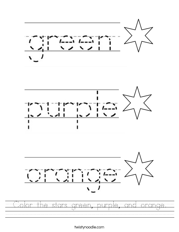 Color the stars green, purple, and orange. Worksheet