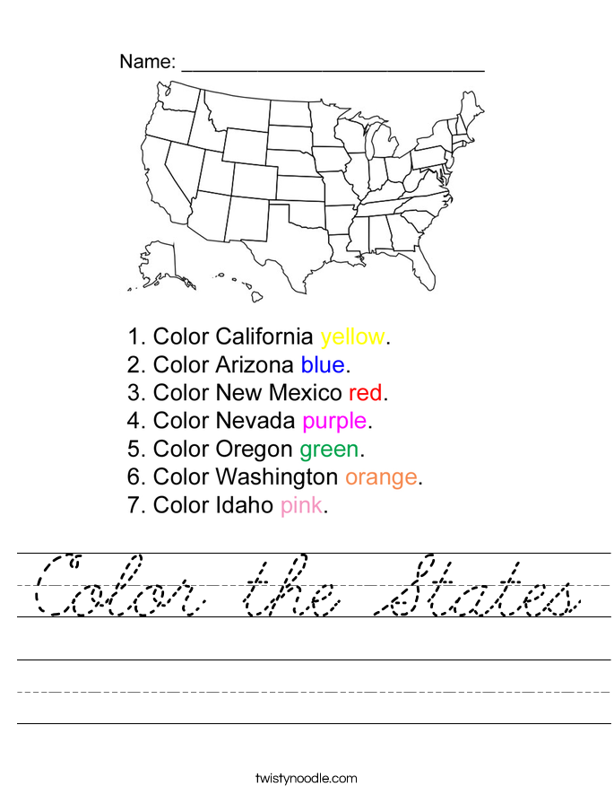 Color the States Worksheet
