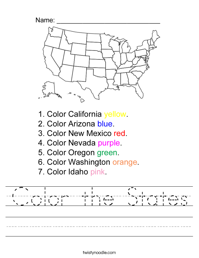 Color The States Worksheet Twisty Noodle Color The States Worksheet Twisty Noodle