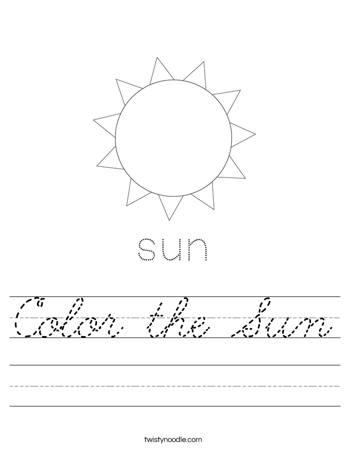 color the sun worksheet cursive twisty noodle