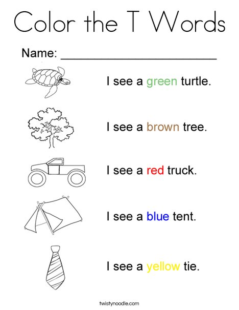 Color the T Words Coloring Page Twisty Noodle Color the T Words Coloring Page Twisty Noodle