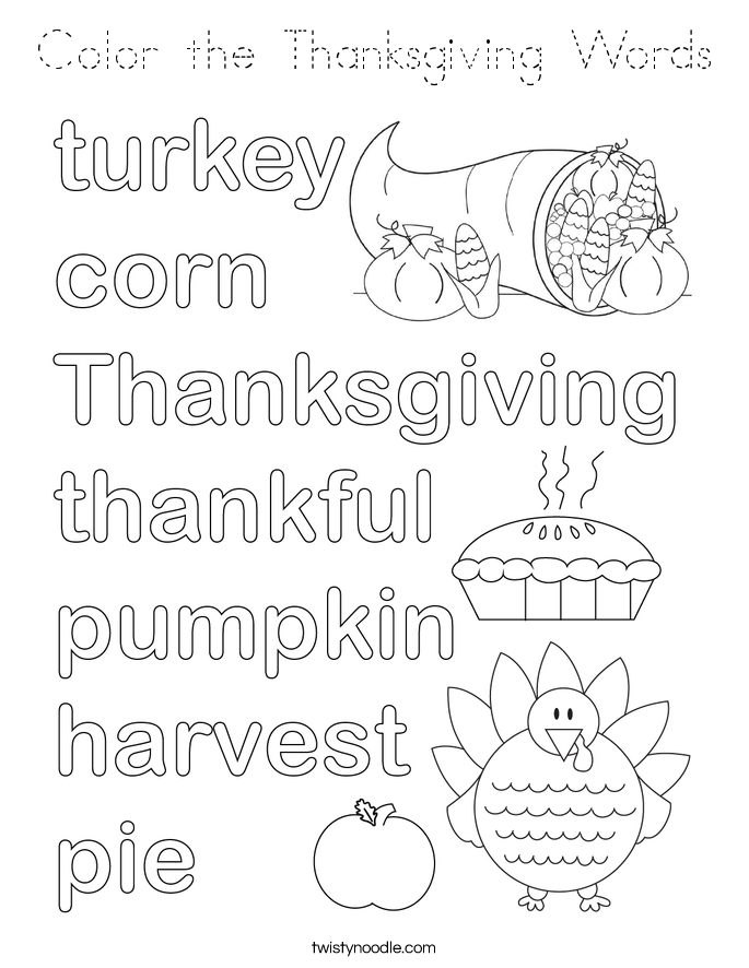 Color the Thanksgiving Words Coloring Page