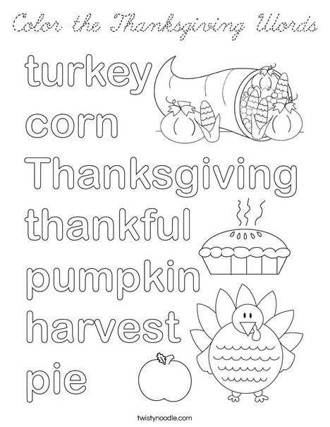 Color the Thanksgiving Words Coloring Page