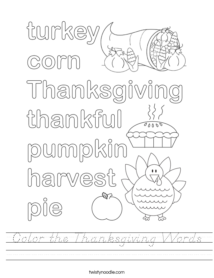 Color the Thanksgiving Words Worksheet