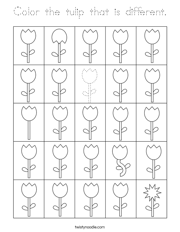 Color the tulip that is different. Coloring Page