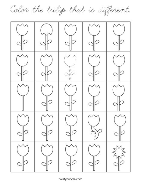 Color the tulip that is different. Coloring Page