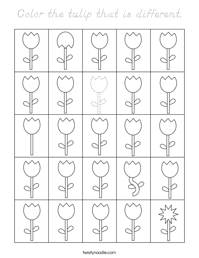 Color the tulip that is different. Coloring Page