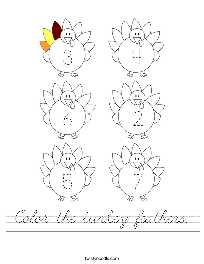 Color the turkey feathers. Worksheet