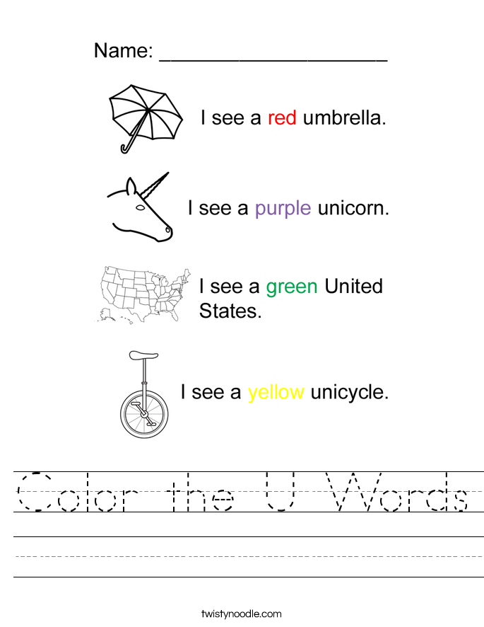Color the U Words Worksheet