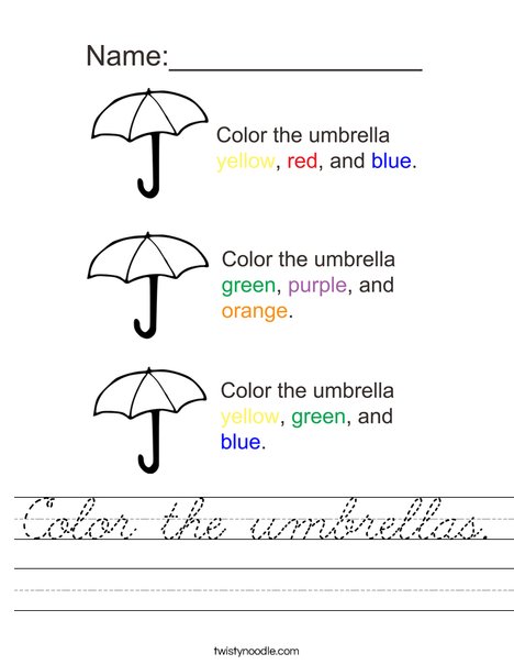 Color the Umbrellas Worksheet