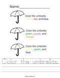 Color the umbrellas. Worksheet