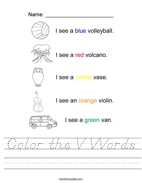 Color the V Words Worksheet