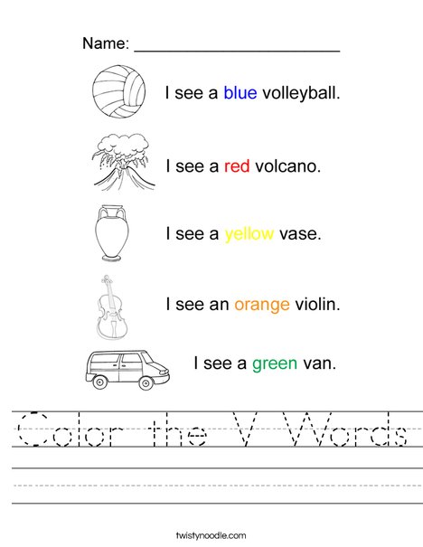 Color the V Words Worksheet