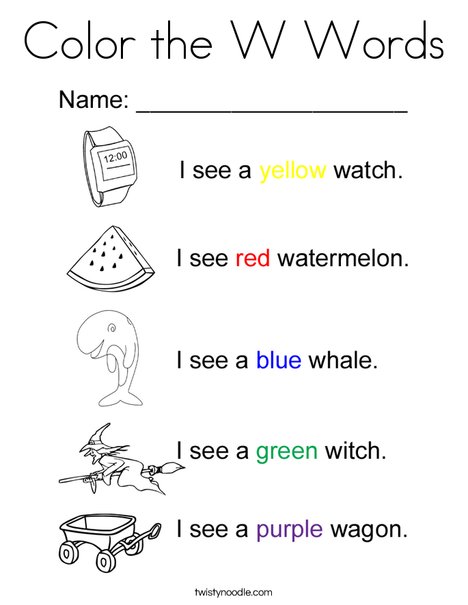 Color the W Words Coloring Page - Twisty Noodle Color the W Words Coloring Page - Twisty Noodle