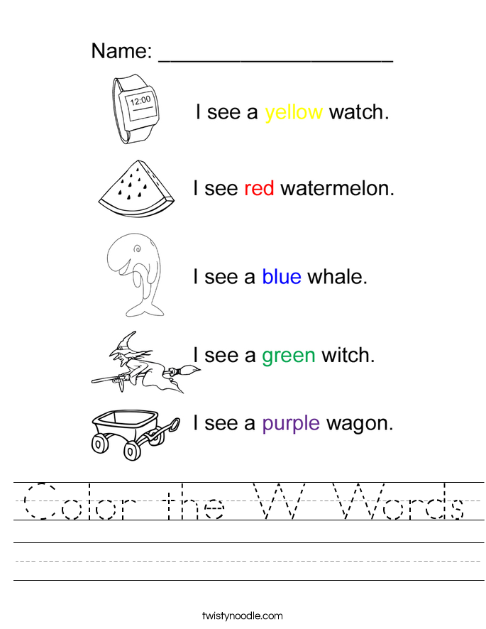 Color the W Words Worksheet