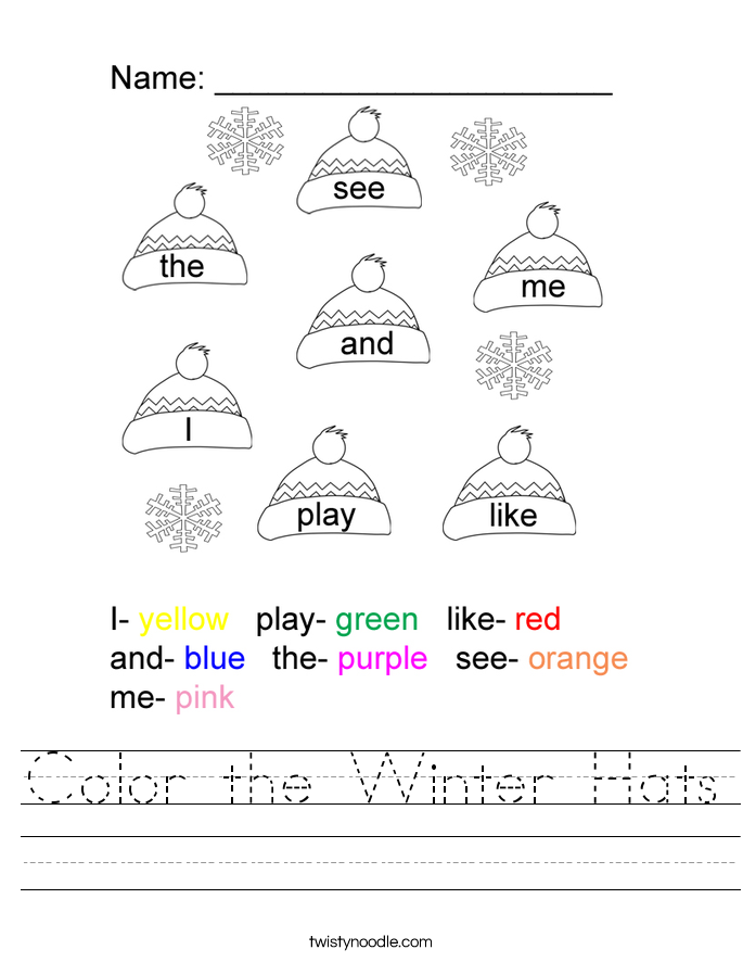 Color the Winter Hats Worksheet