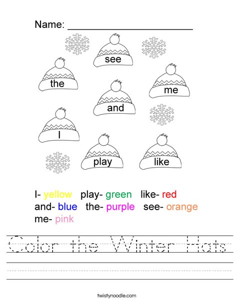 Color the Winter Hats Worksheet