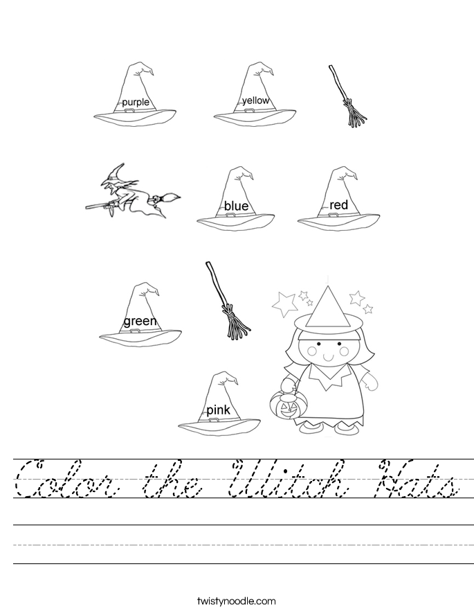 Color the Witch Hats Worksheet
