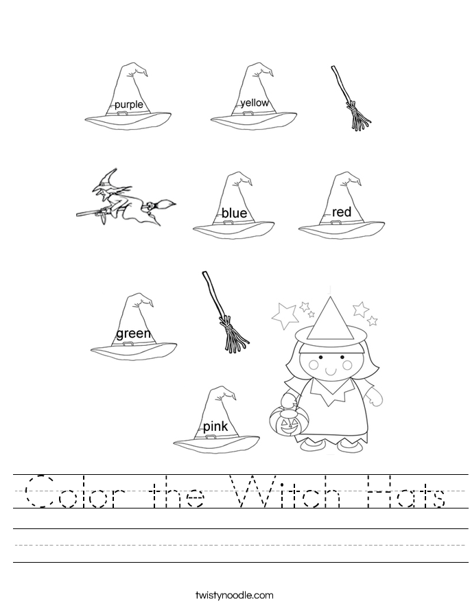 Color the Witch Hats Worksheet